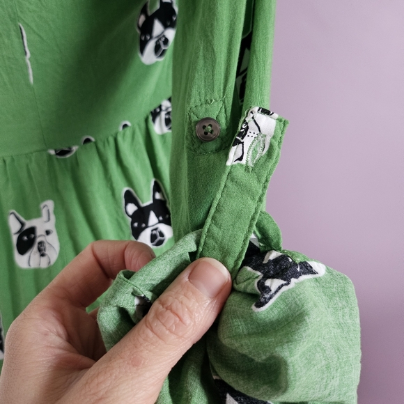 Maeve Anthropologie Green Dog Print Pintucked Button Down Peplum Blouse - Picture 12 of 15